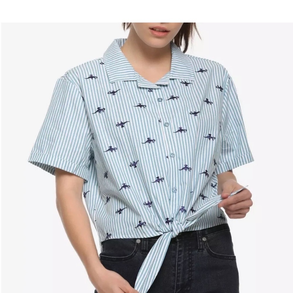 Boxlunch Her Universe Disney Aladdin Lamp stripe Womens Tie-Front Woven Top L